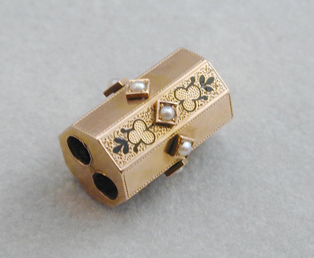 Incredible HUGE 14k Black Enamel Seed Pearl Slide Charm Octagon