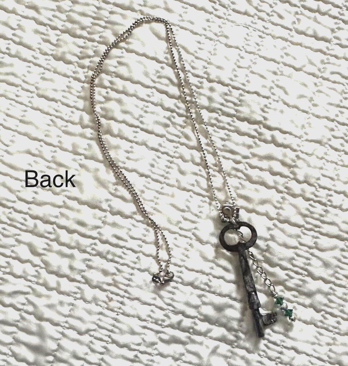 Vintage Key Necklace with Green Stones & Chain Included Newly Made by Artist