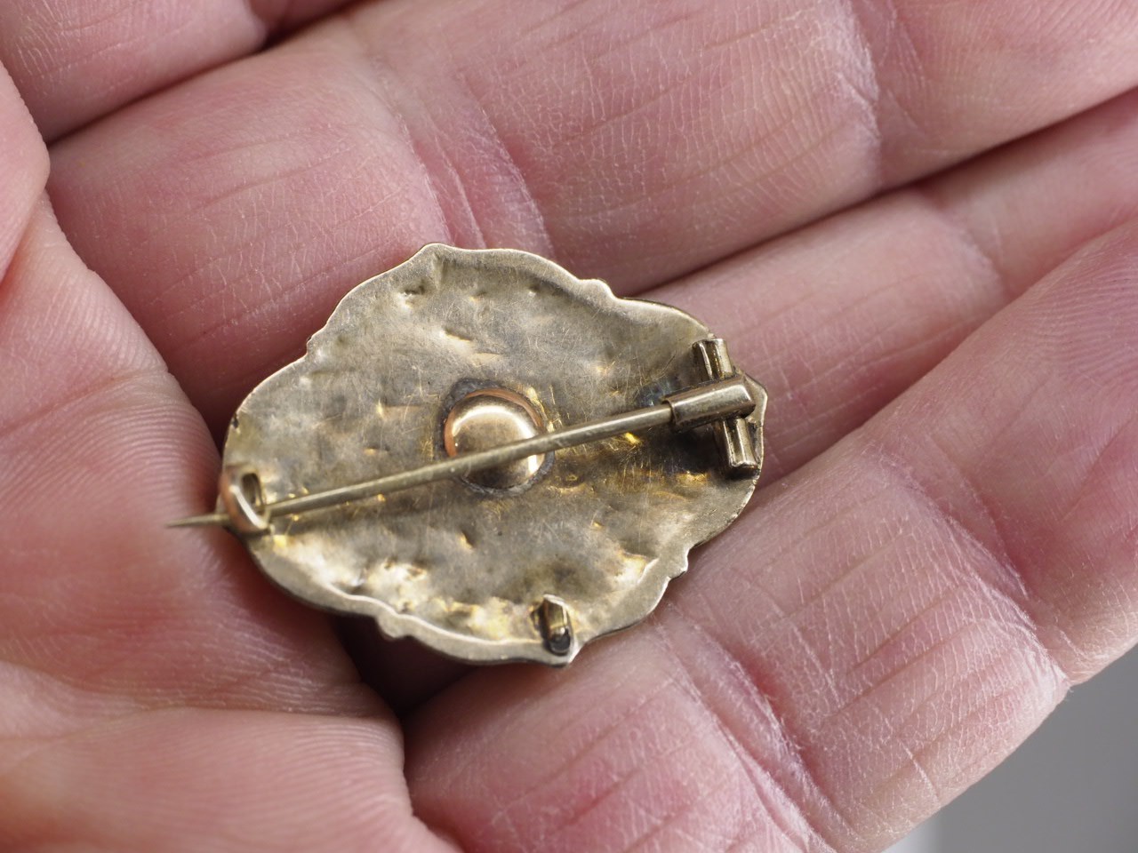 Antique gold filled with black & white enamel brooch C clasp jewelry