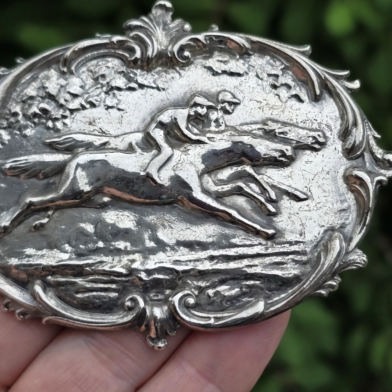 Large Statement Piece Vintage Silver Brooch Horse Derby Race Equestrian Kentucky