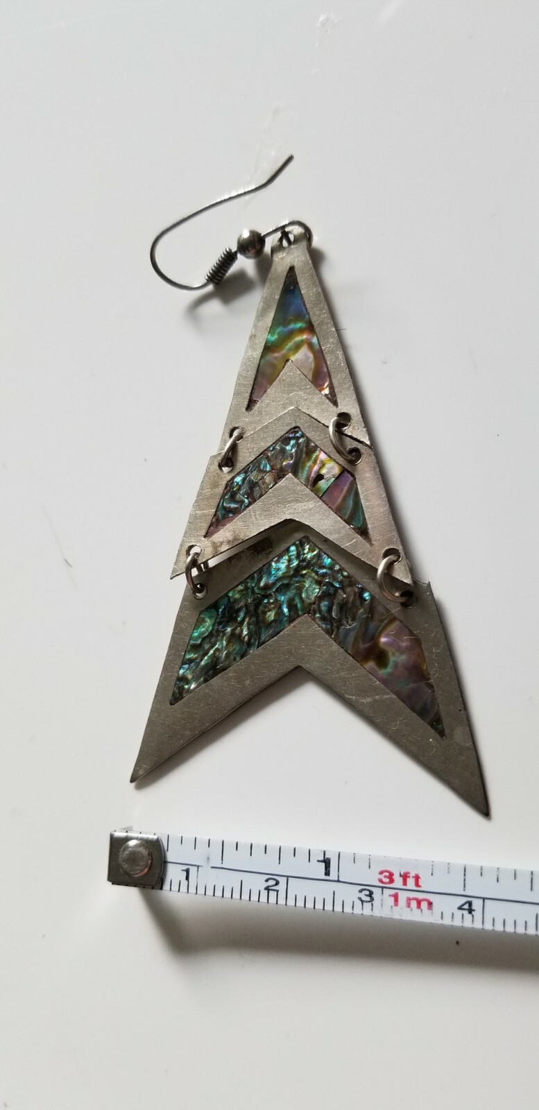 Vintage 80’s New Mexico 3 tiered triangular Silver Earrings Paua Abalone Shell 
