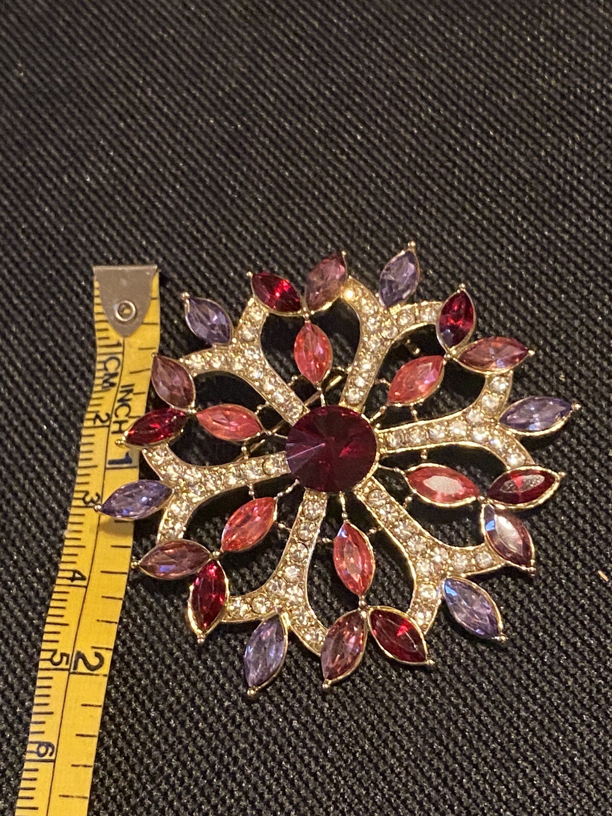 Anne Klein Colorful Red, Purple, Pink, White Rhinestone Snowflake Brooch, Signed