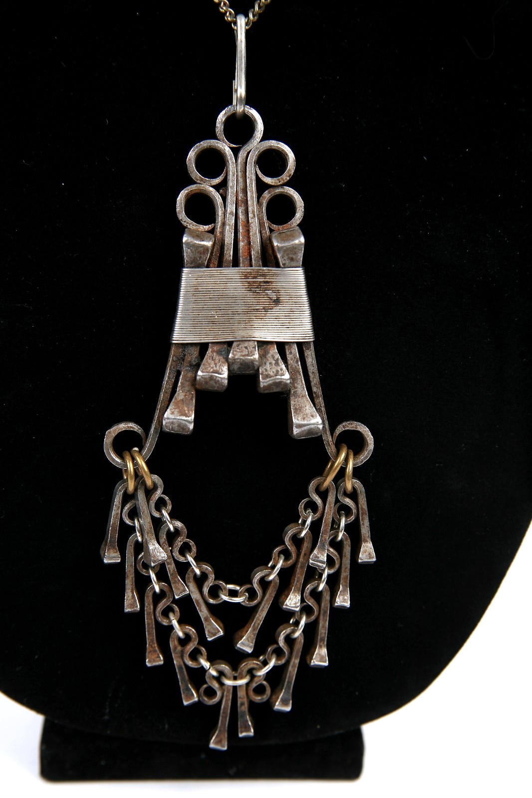Modernist Brutalist STEEL Horseshoe Nail Pendant Henk Brinkman Chain Necklace