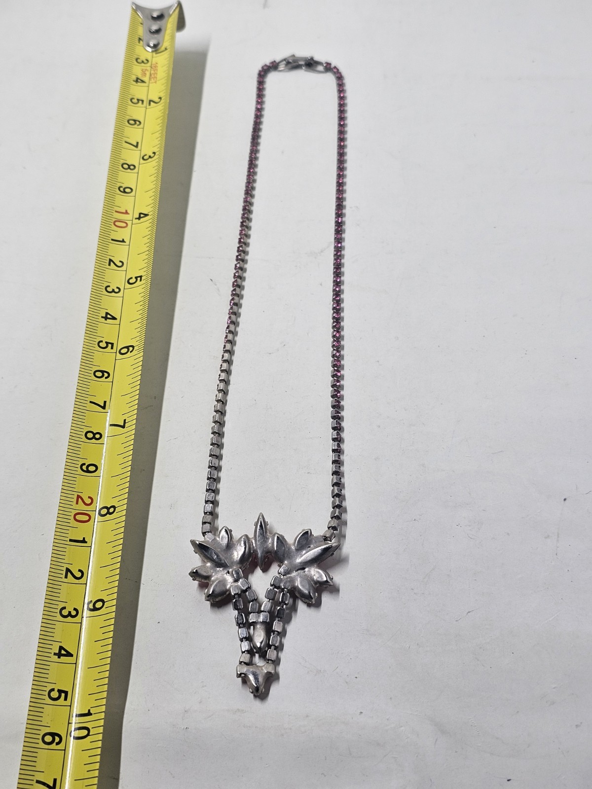 Vintage Pink Purple Rhinestone Statement Necklace Floral Starburst Gunmetal