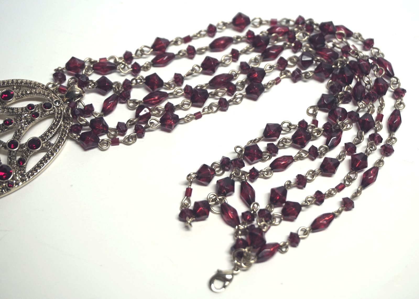 Vibrant & Darker Red Rhinestone & Acrylic Crystal Bead Pendant Necklace