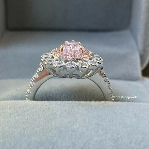 3.14 CT Pear Cut Pink Sapphire & White Shiny CZ Double Halo Engagement FN Ring