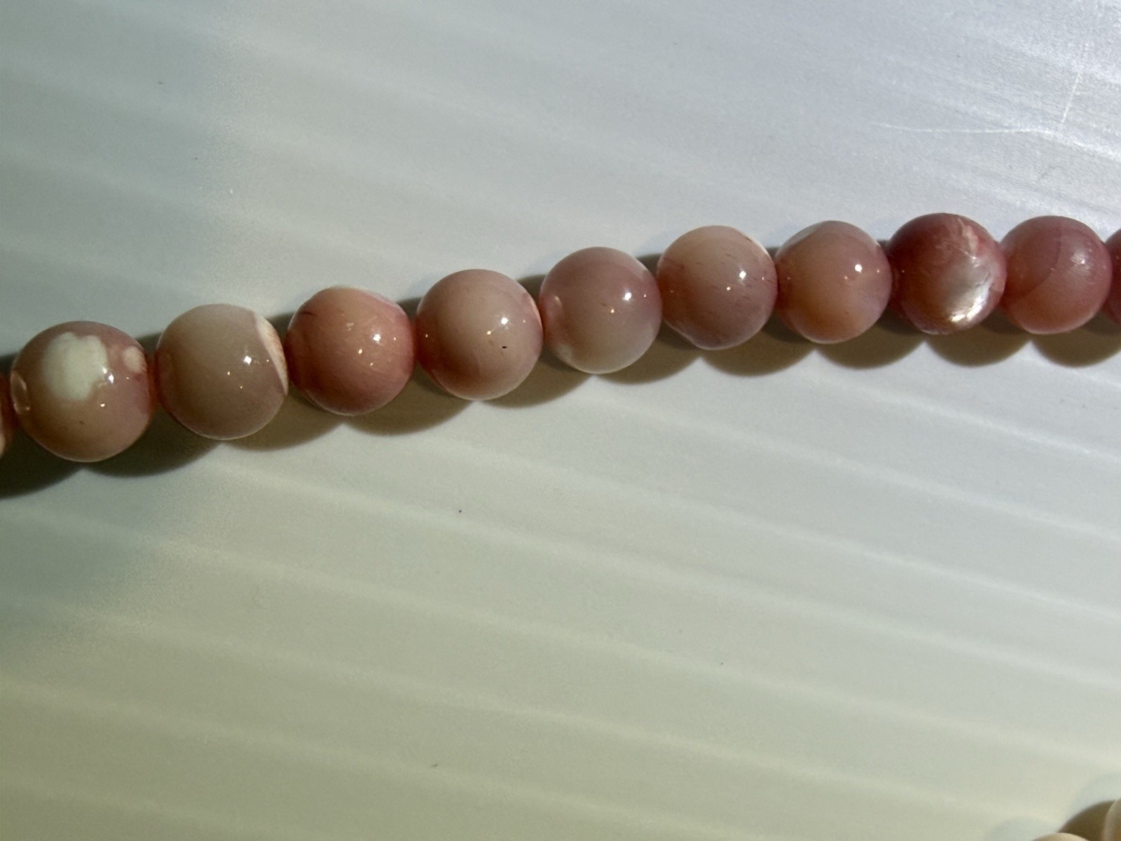 Vintage Pink Agate Bead Necklace Set 2pc Natural Stone 30in & 16.5in