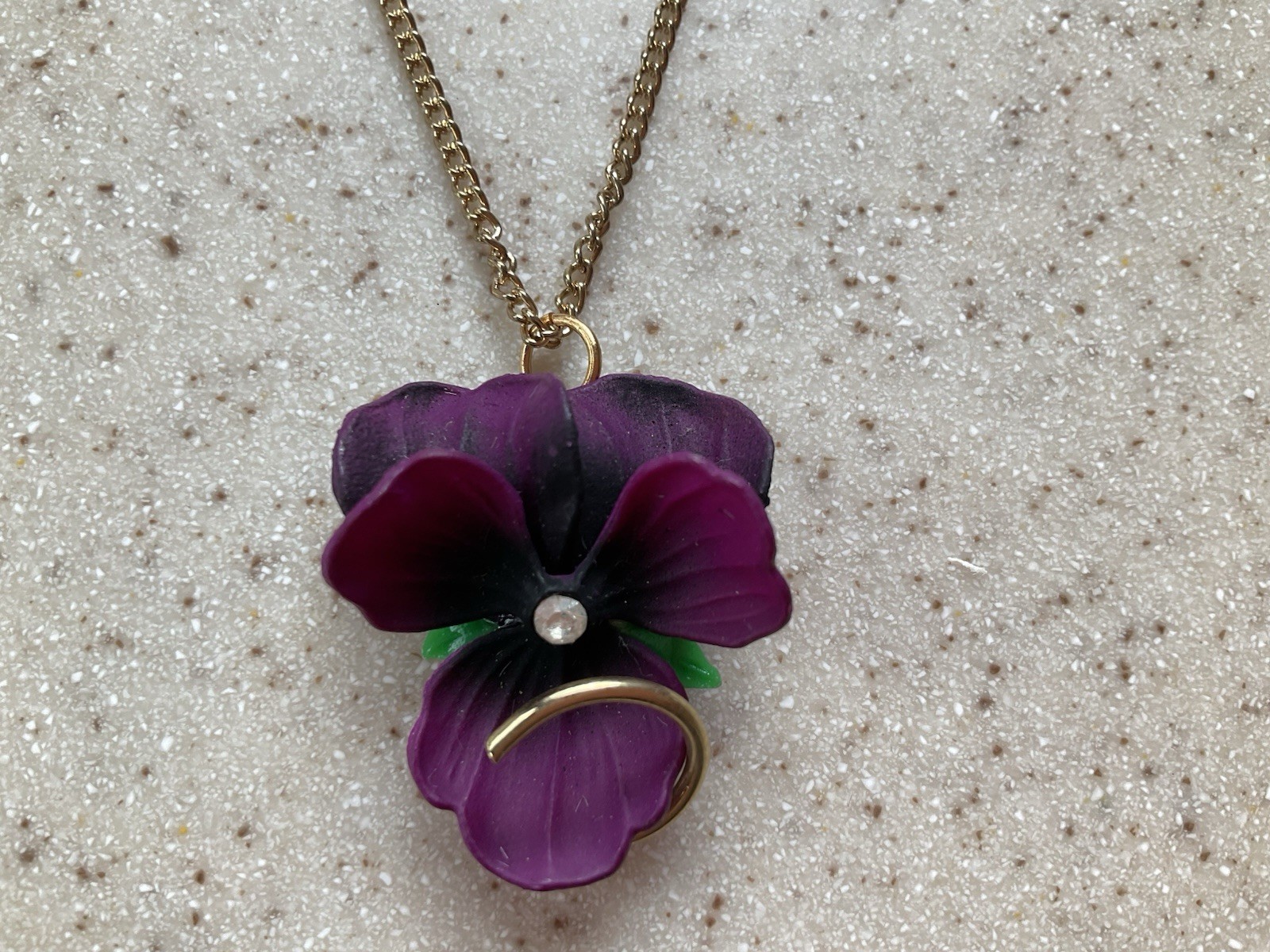 Vintage Necklace & Earrings Set Purple Pansy Flower New