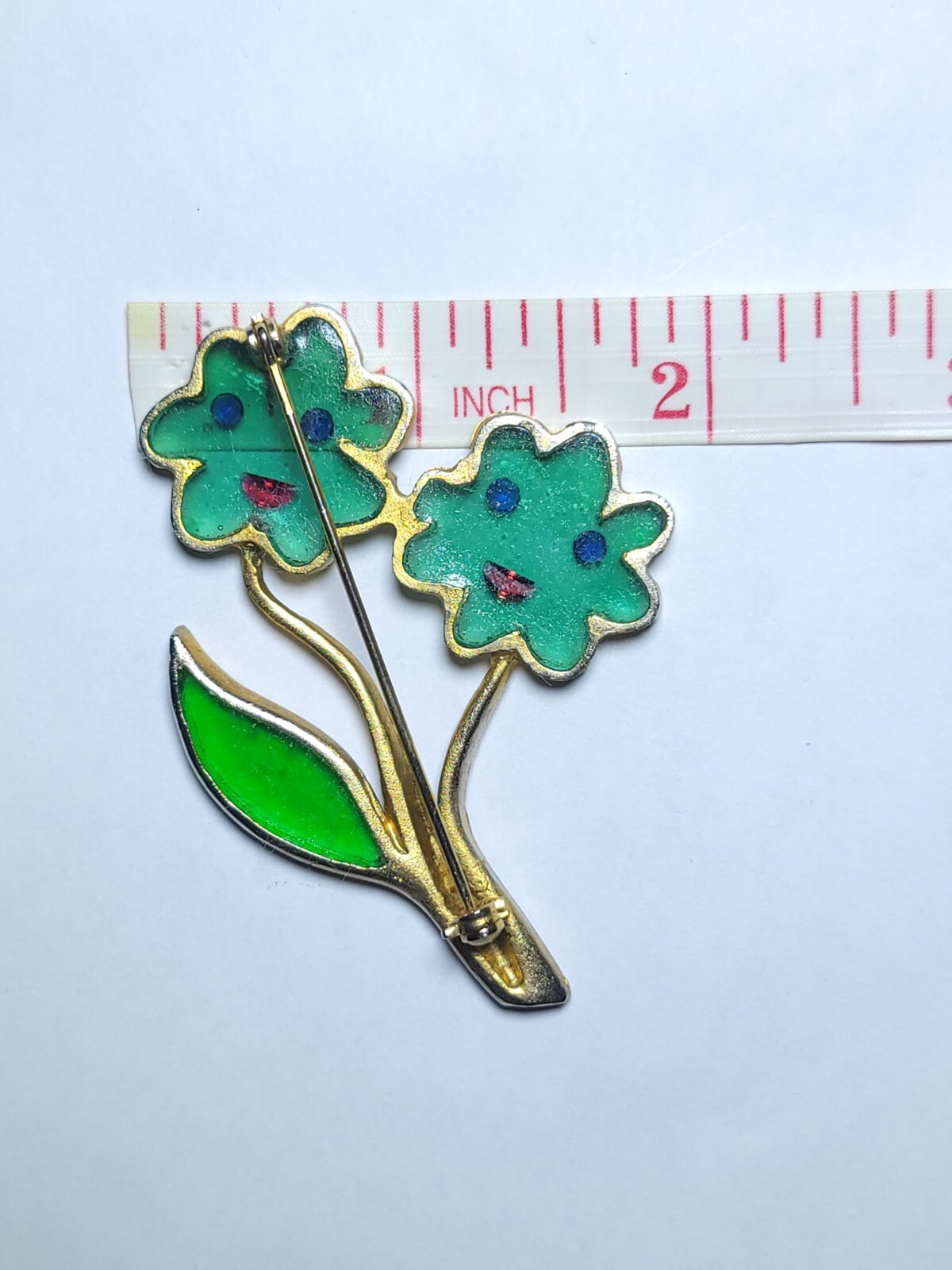 Enamel Flower Face Brooch by Joy Vintage Plique A Jour Green Stained Glass Resin