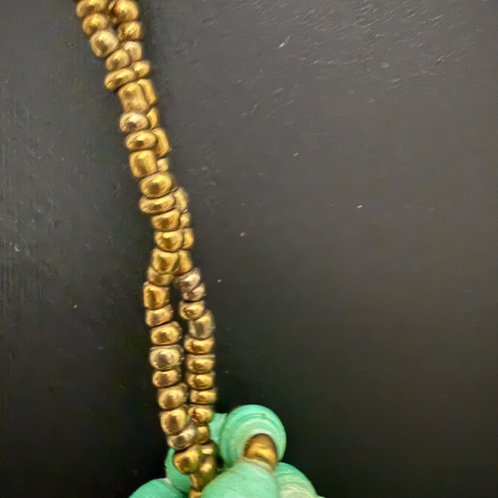 Vintage Teng Yue Necklace Paper Beads Statement Boho Green Gold Tone 22 inches