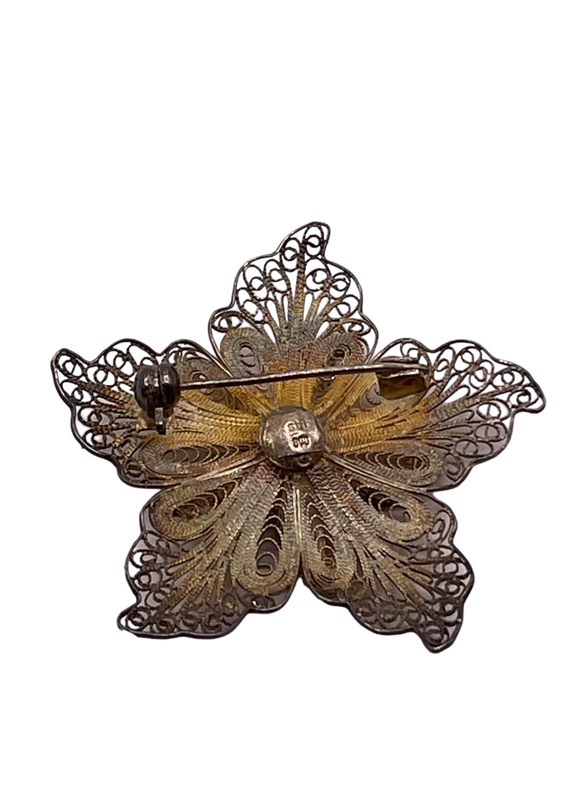 Vintage Filigree 800 Silver Flower Star Brooch Pin Swirl Layered Open Work