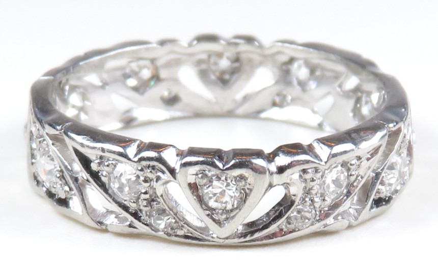 Antique Deco Unisex Diamond Eternity Wedding Band Plat Size 8.75 UK-R EGL USA