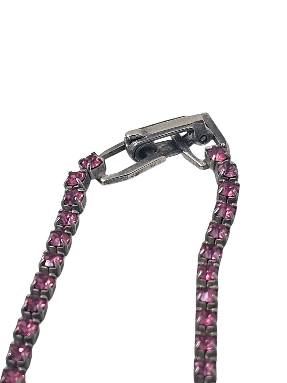 Vintage Pink Purple Rhinestone Statement Necklace Floral Starburst Gunmetal