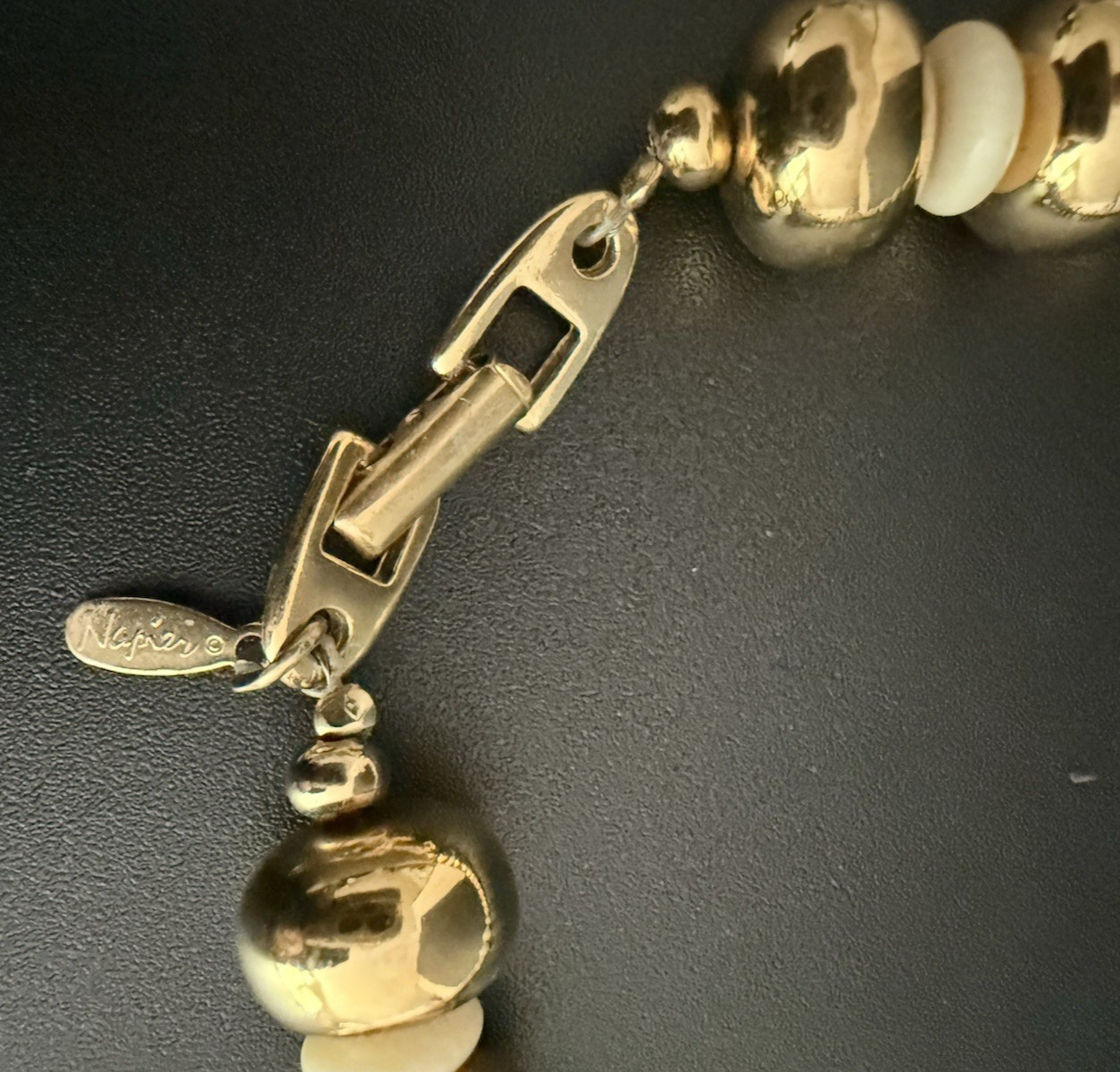 Vintage Napier Gold Ivory Beads Necklace 28″