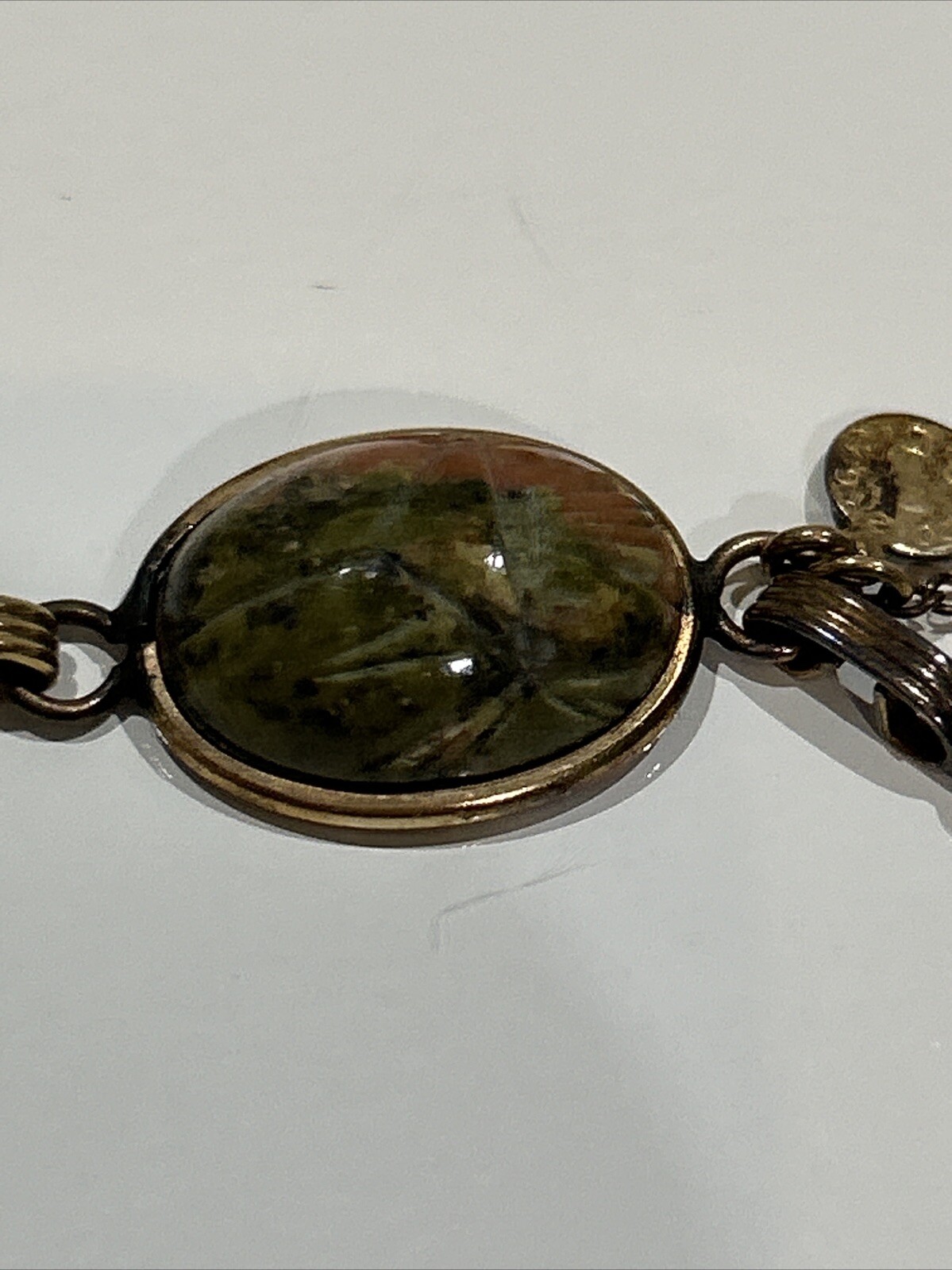 12 K Gold Filled AC Scarab Bracelet Egyptian Revival Carved Stones Needs Repair