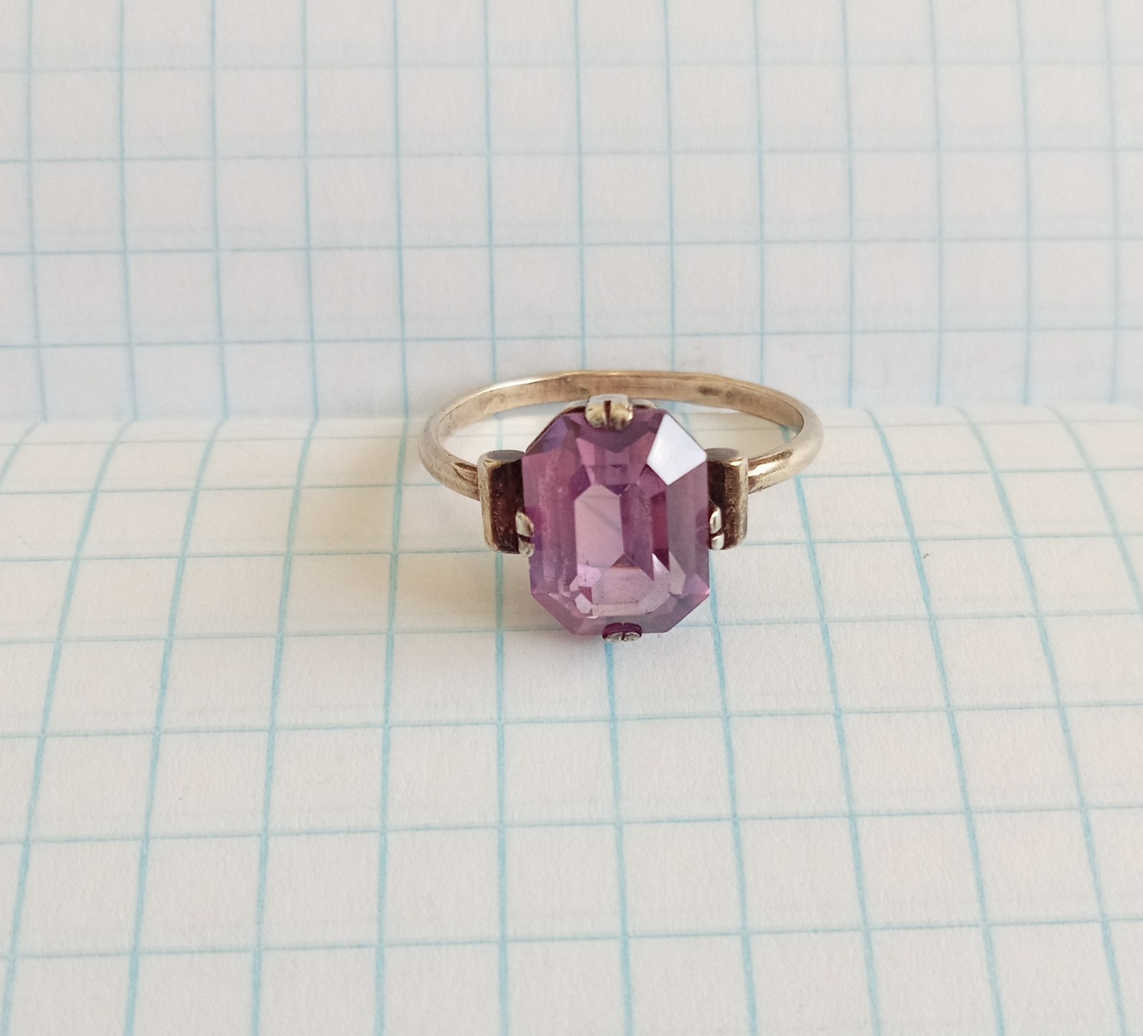 Vintage Ring Purple stone Sterling Silver 875 star USSR times Jewelry size 8.25