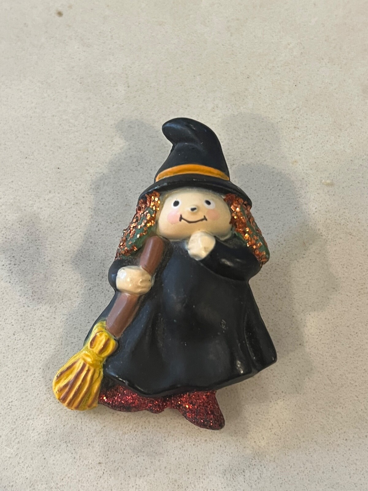 Vintage Witch Lapel Pin/Brooch Fun World Division 1980s 2″ Glitter Little Girl