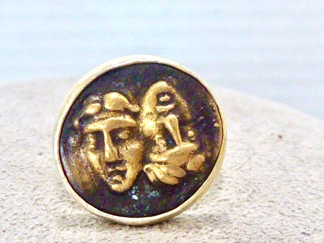 VINTAGE CUSTOM STERLING SILVER 925 GOLD TONE DOUBLE FACE COIN RING SIZE 4.25
