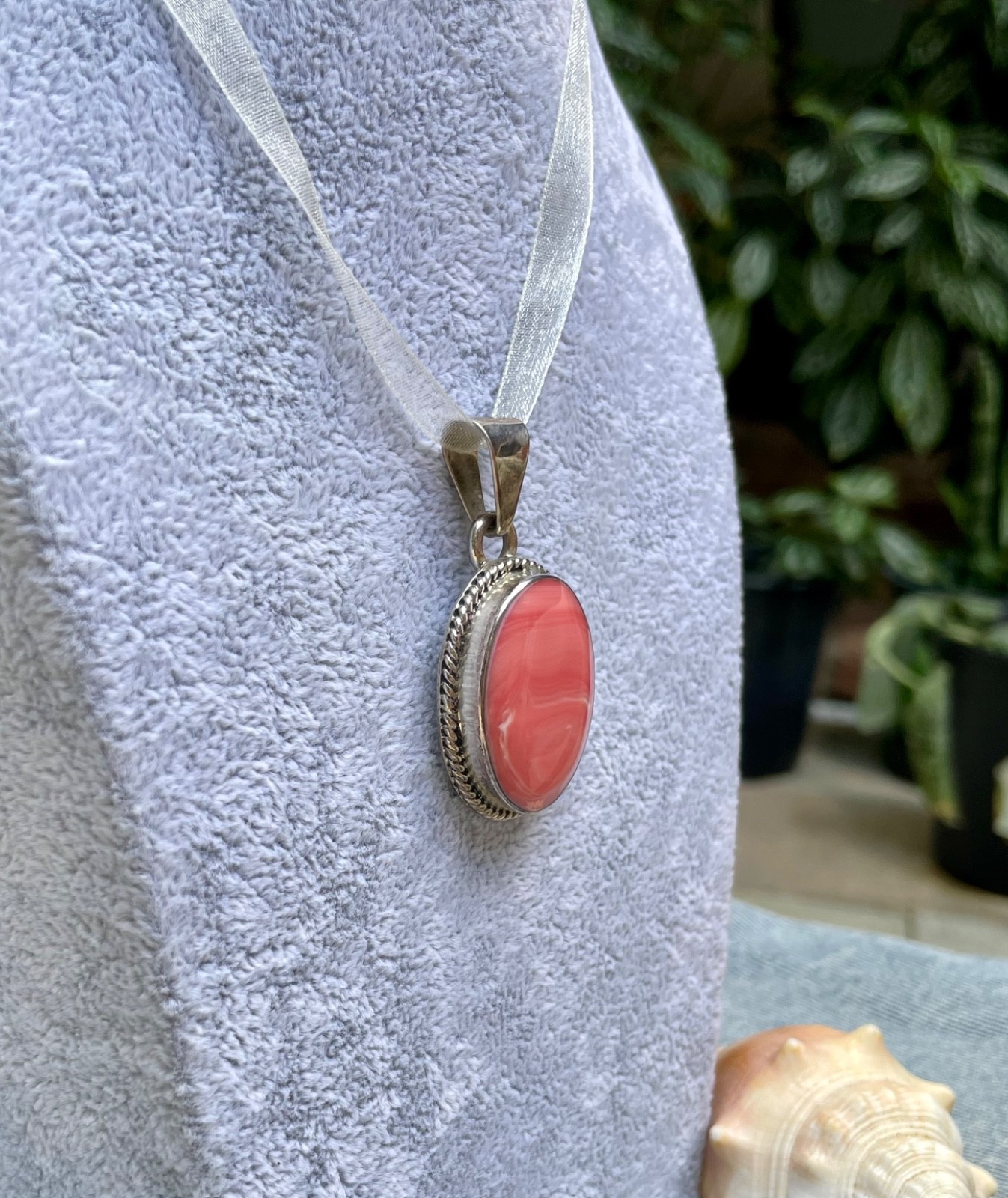 🎥 2″ Beach Peach Pink Spiny Oyster Sterling Silver Mexico Pendant Orange Vtg