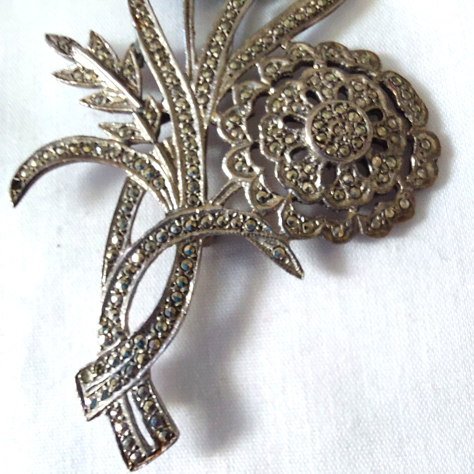 VTG Sterling Silver 925 Marcasite Sunflower Bouquet Large Ladies Pin Man Brooch