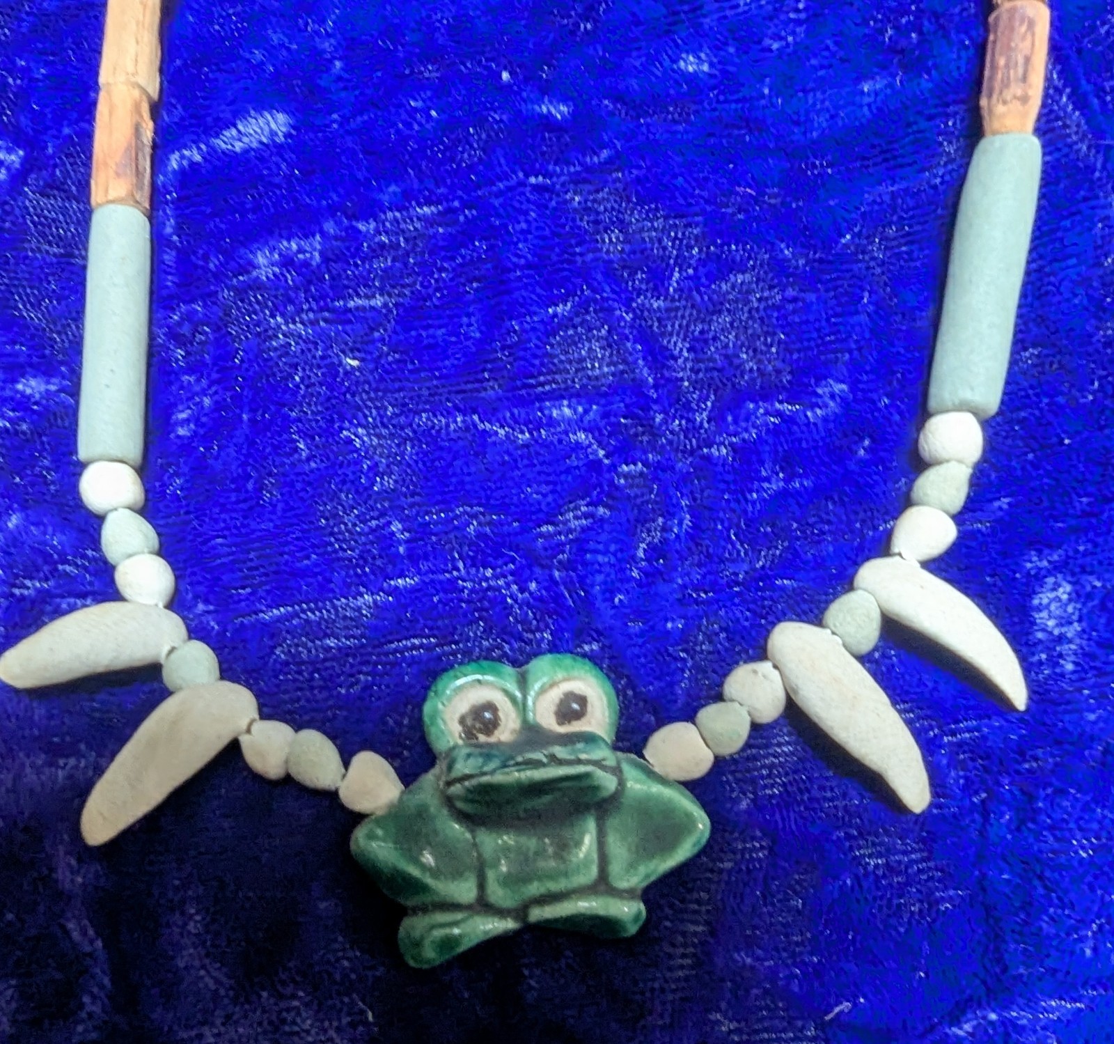 African Wood Giraffe And Bead Hand Made Ceramic Frog Necklaces. Avon Owl Brooch