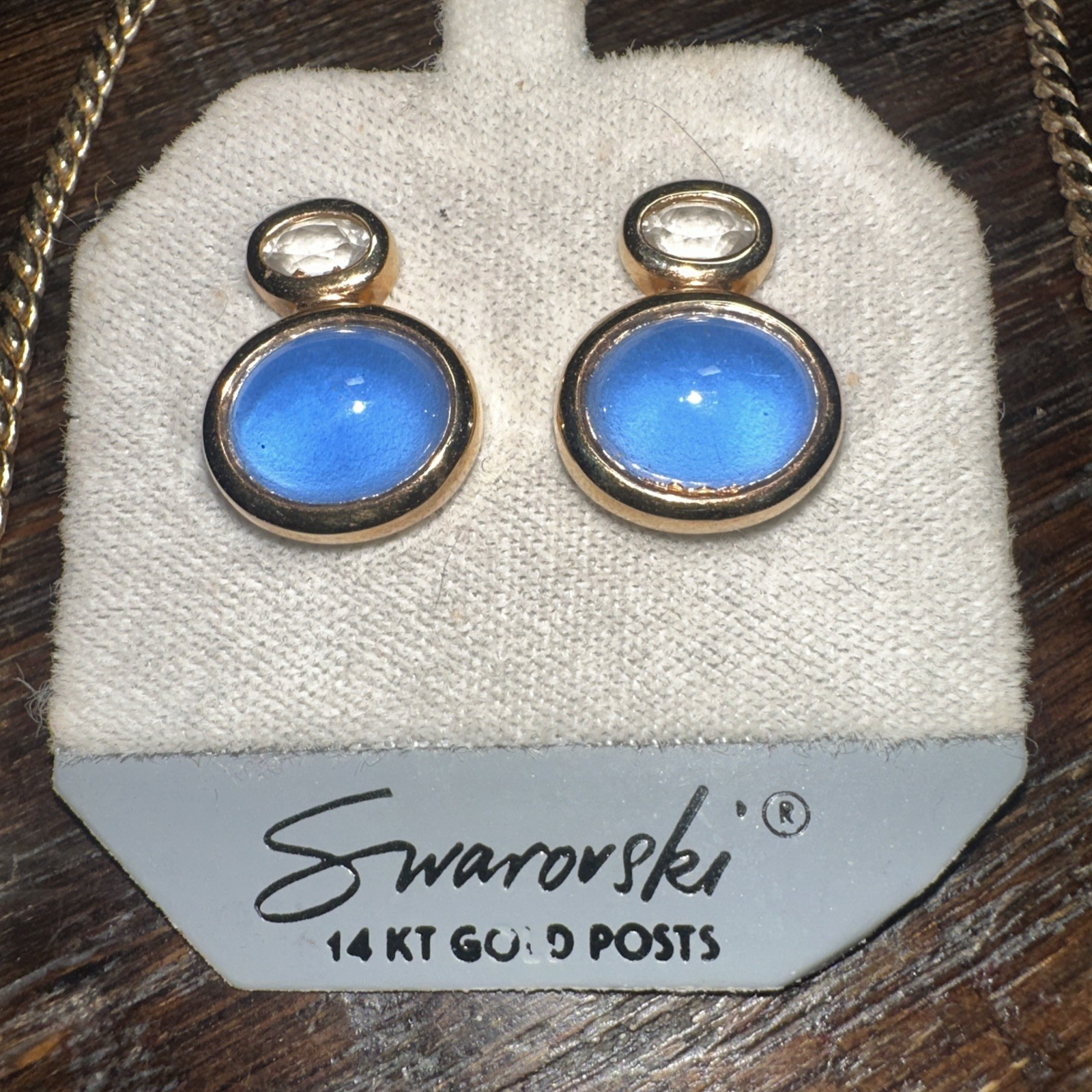 Vintage Swarovski Set Necklace Earrings Gold Tone Blue Clear Crystal DS Co Stamp