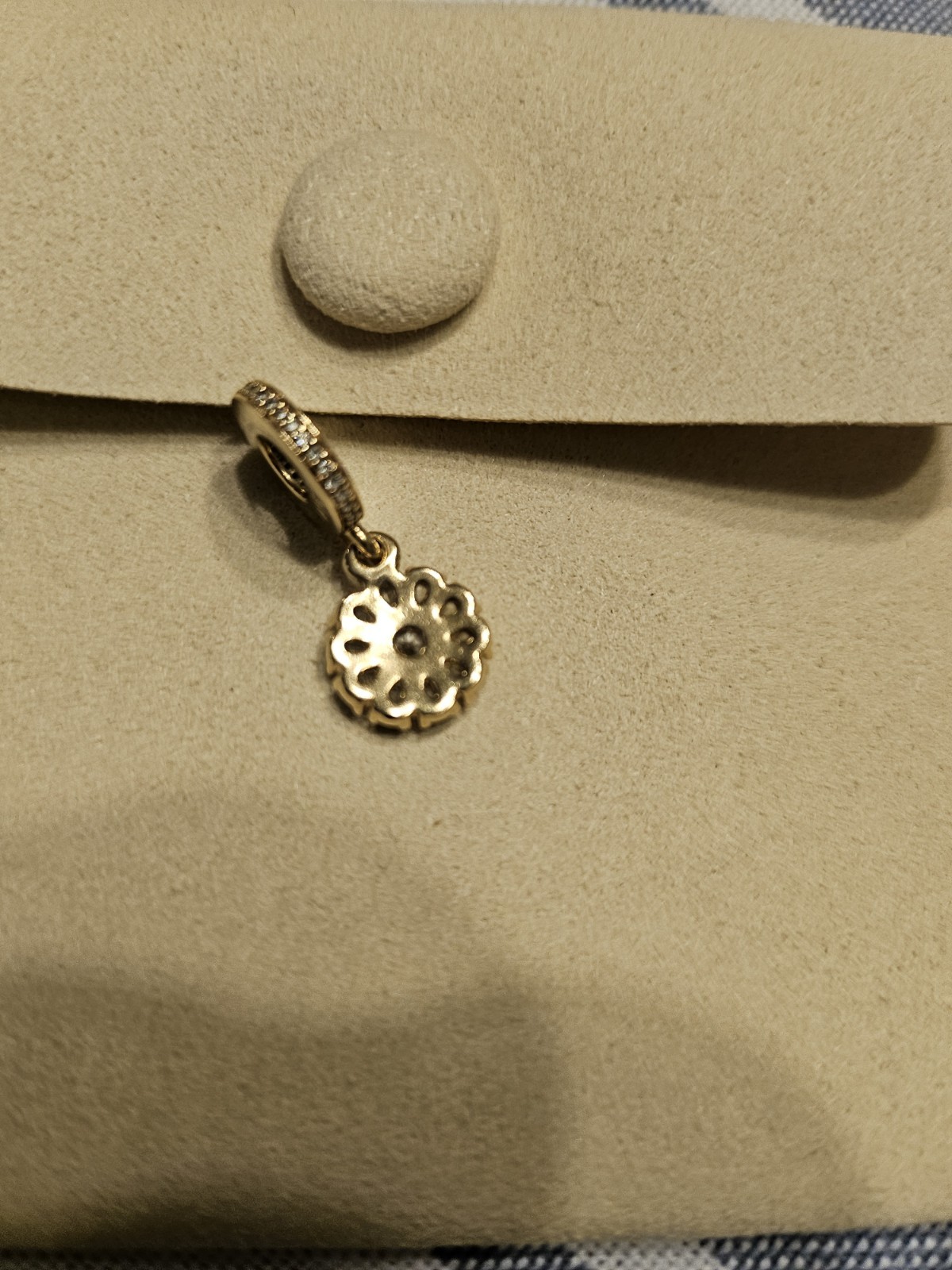 Pandora 14k Solid Y. Gold CZ Embellished Floral Drop Dangle Charm Retired 🌼