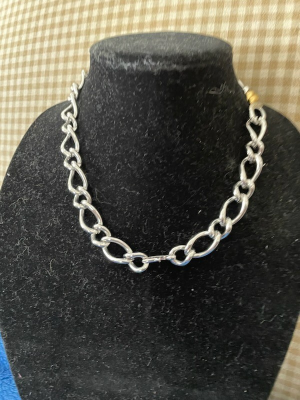 Vtg MONET Chunky Choker Rope Chain Necklace Two Tone Statement SILVER + GOLDTONE