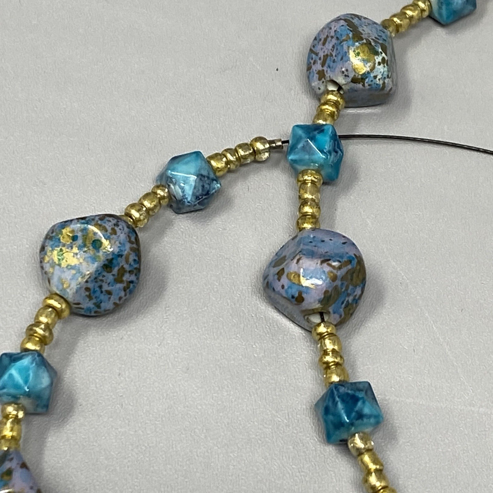 Bursting Glass Flower Pendant Necklace Blue Borosilicate Acrylic Beads 21″