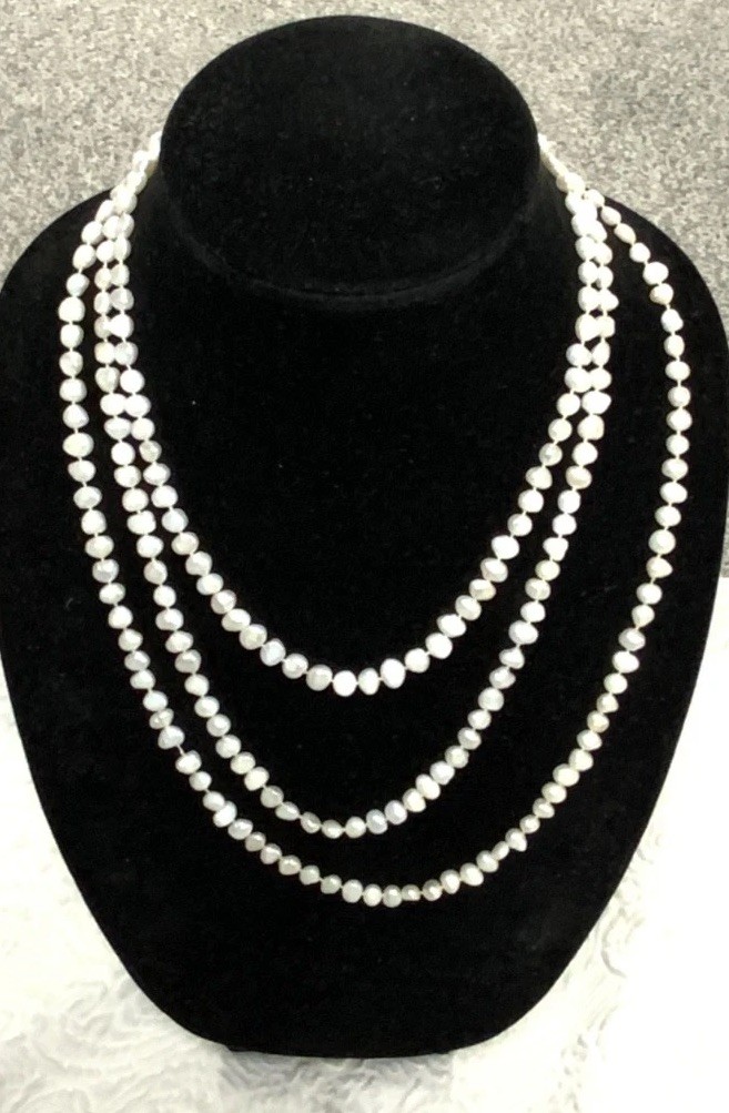 Vintage Freshwater Baroque Pearl Hand Knotted High Luster Rope 66” Necklace