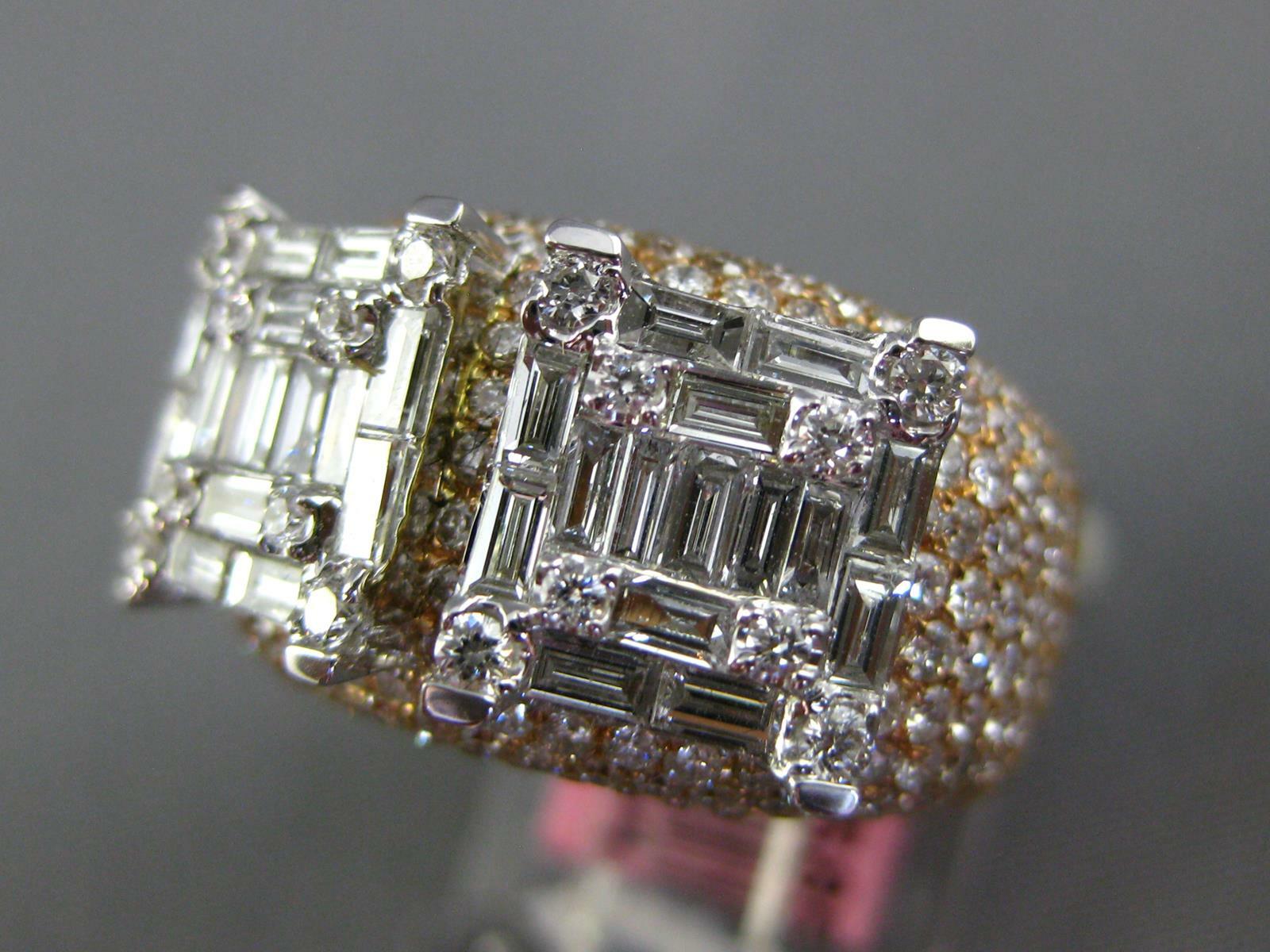 LARGE 2.69CT DIAMOND 18K WHITE AND ROSE GOLD ROUND & BAGUETTE DOUBLE SQUARE RING