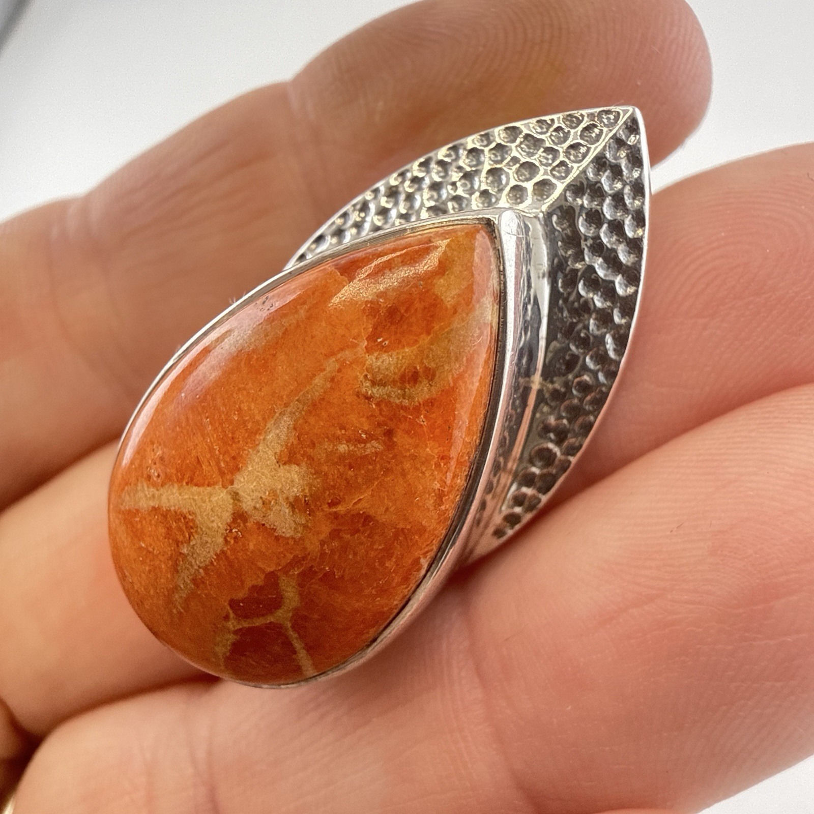 Nicky Butler Necklace Pendant Sterling Silver Orange Teardrop Pear Chain 925