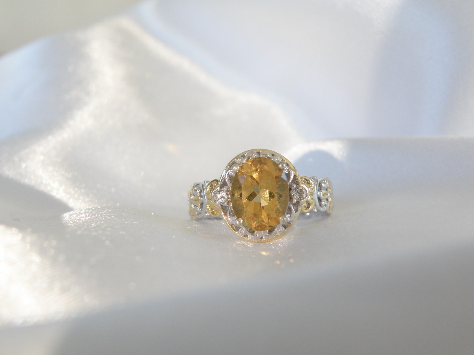 Gems En Vogue Sterling Silver 925 Golden Yellow Beryl Ring Size 7
