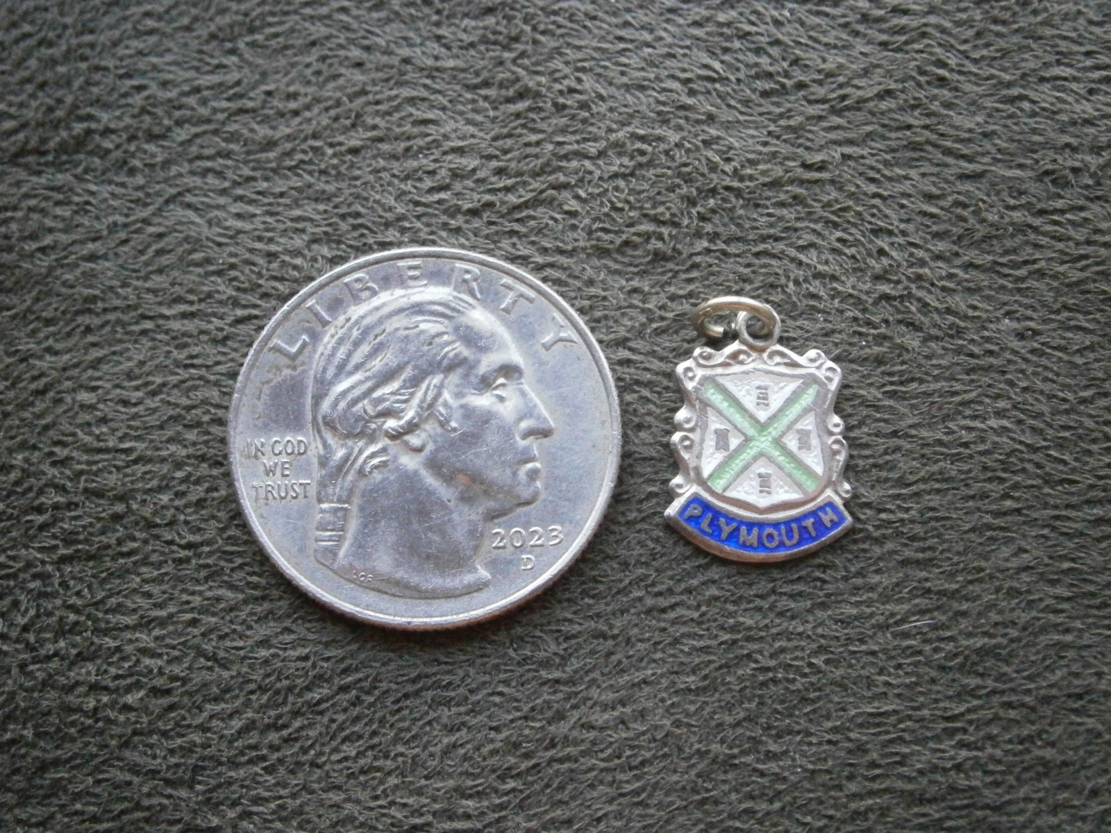 Plymouth England Vintage Sterling Silver Enamel Travel Shield Bracelet Charm