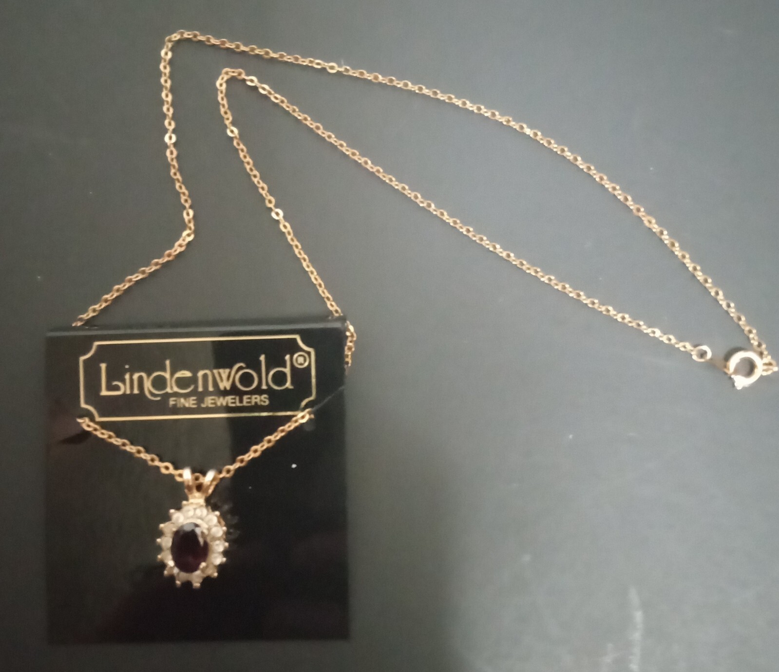 Lindenwold Fine Jewelers NECKLACE 14K Gold Electroplated Red Gemstone CZ PENDANT