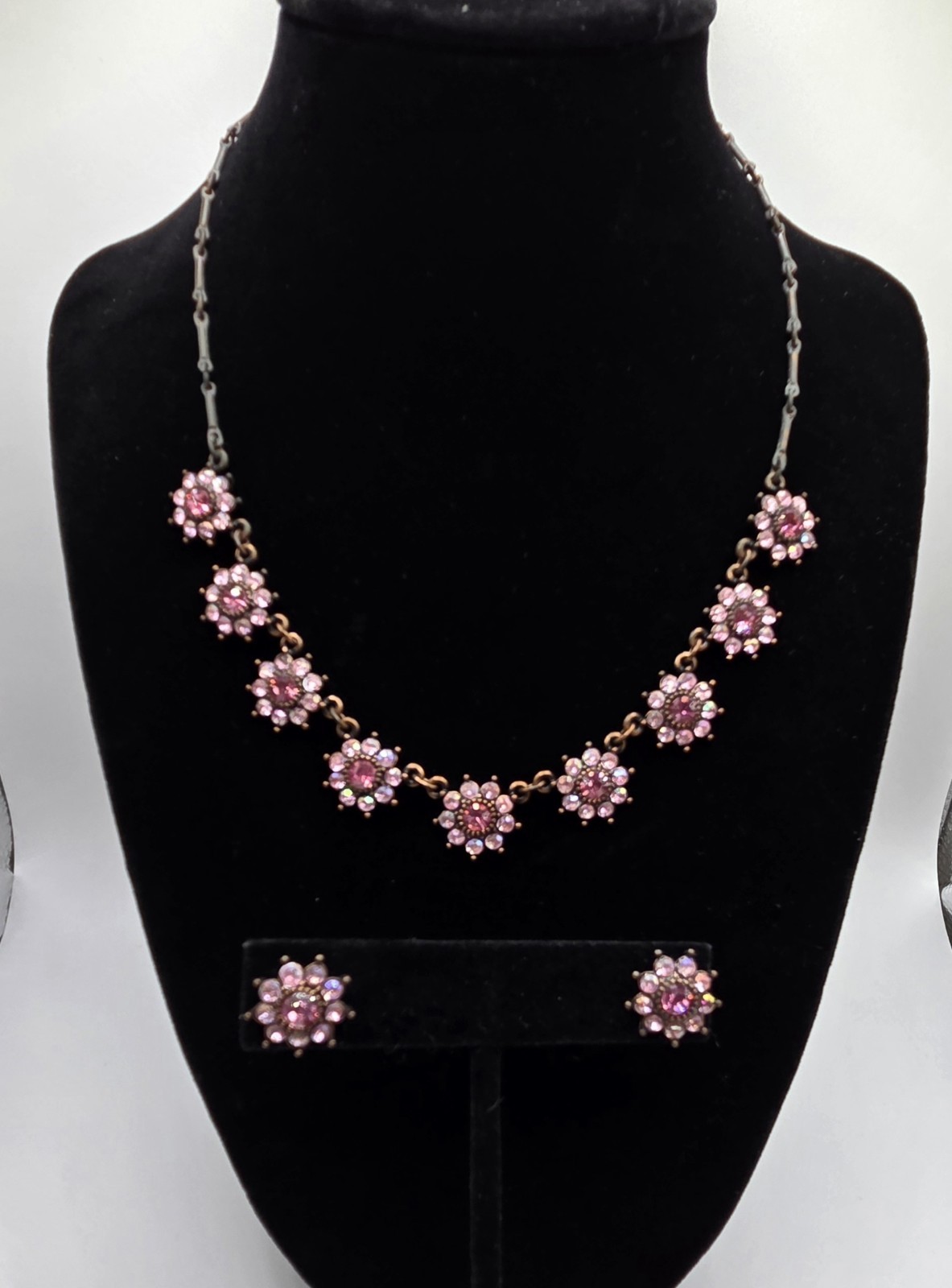 Vintage Avon Pink Flower Necklace And Earrings Set 16″ With 3″ Extender