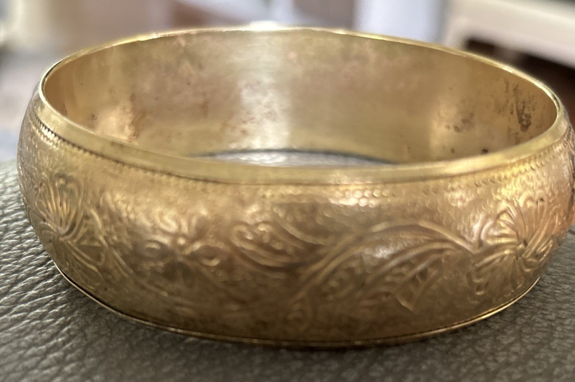 Wide Brass Chunky Bangle Vintage Floral Scrol Bracelet
