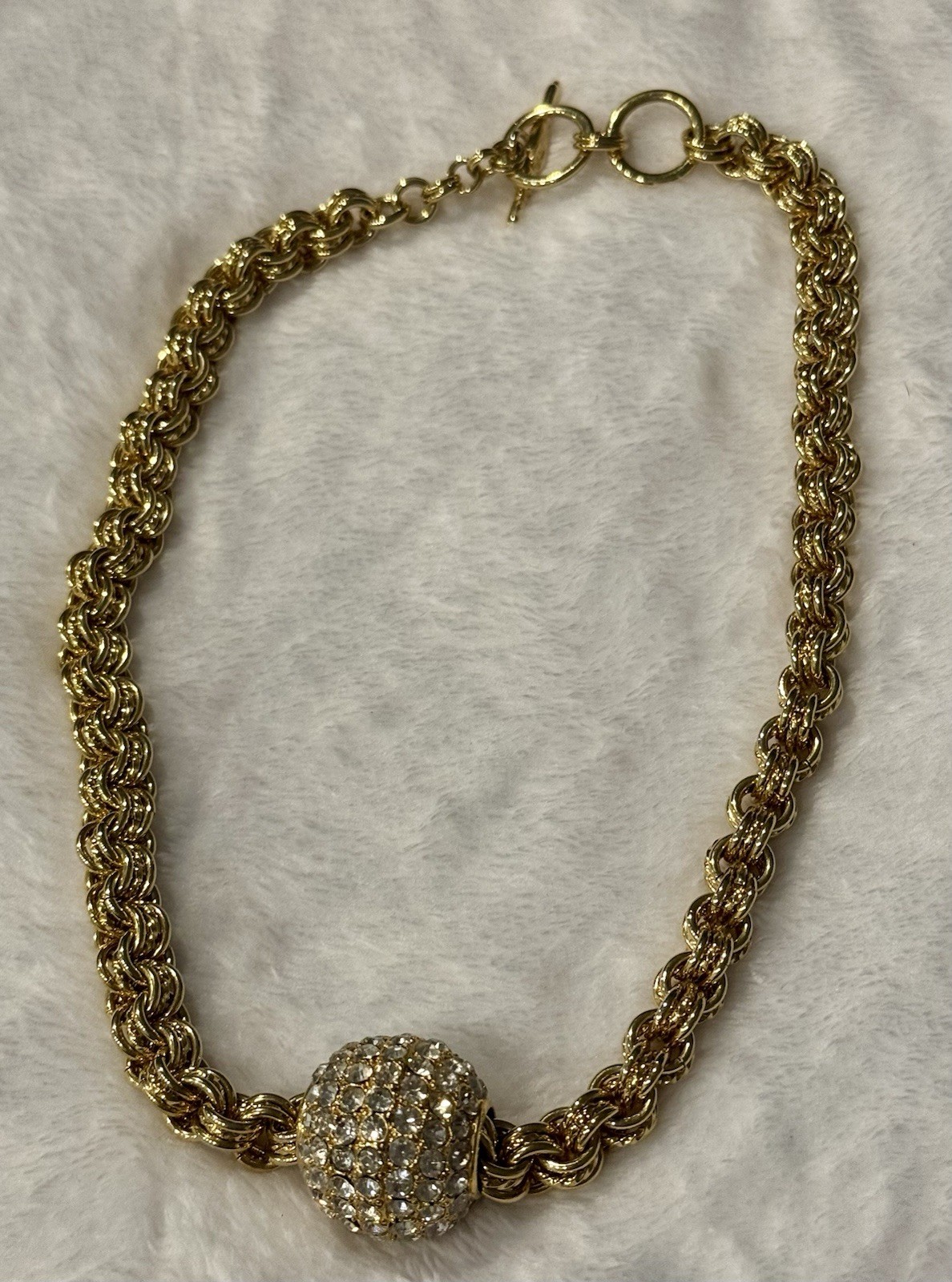 Kenneth Jay Lane KJL Signed 20” Knot Necklace with Crystal Ball Slider