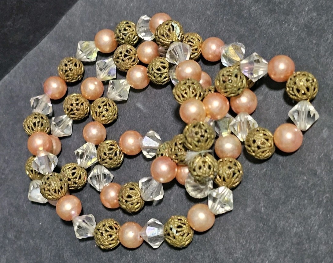 Estate Lot 5 Earth Tone Acrylic Lucite Shell Brass Accent Beaded Necklaces