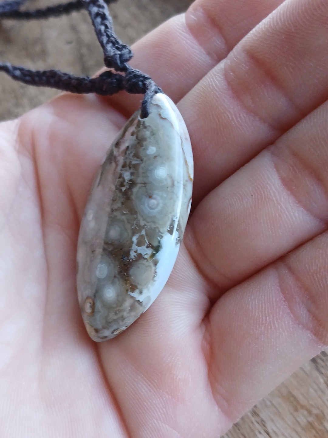 Ocean Jasper Pendant Necklace Hemp Cord Hippie Boho Layering Rock Stone
