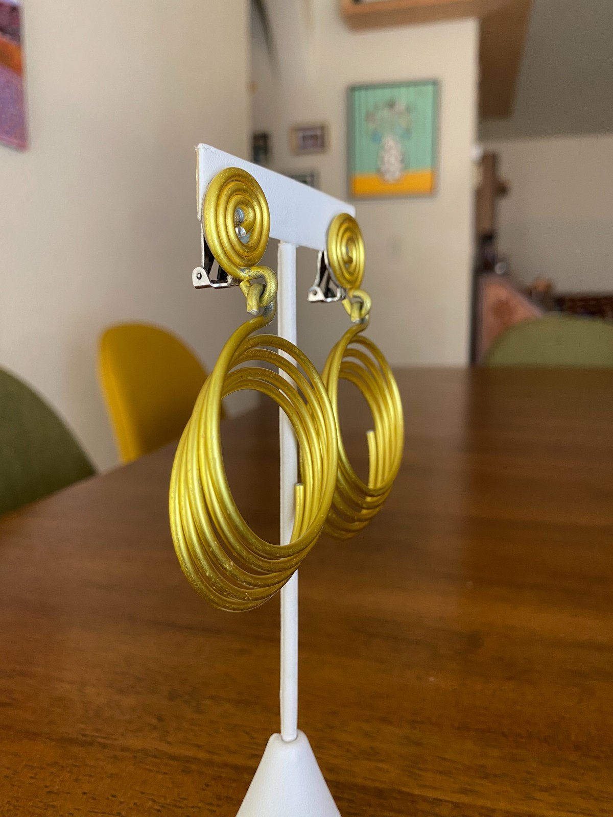 David Spada Space Age Yellow Aluminum Coil Spiral Clip-On Earrings