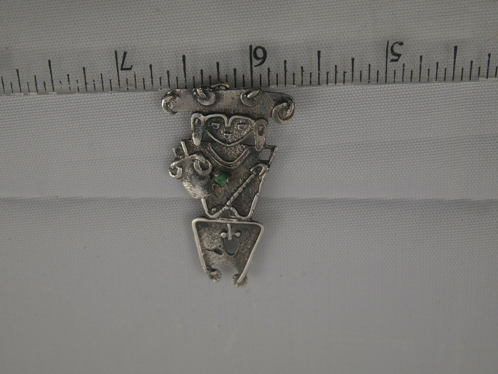Vintage South American 900 Sterling Pin Brooch Green Uncut Raw Emerald Nugget