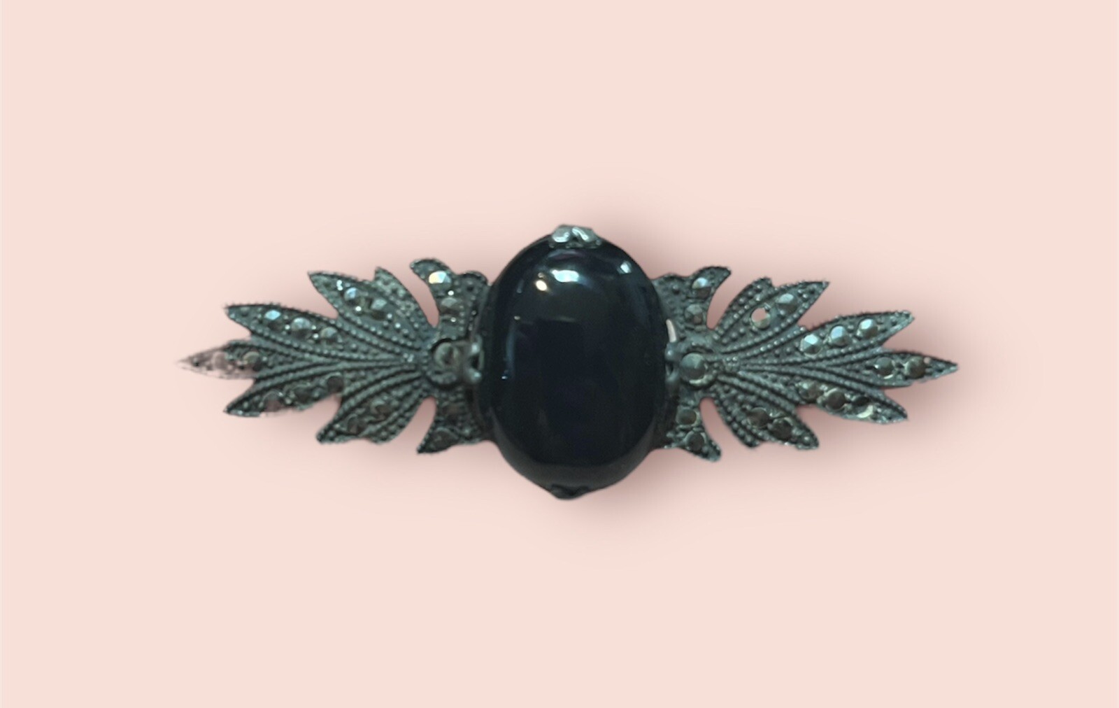 Onyx Marcasite Brooch