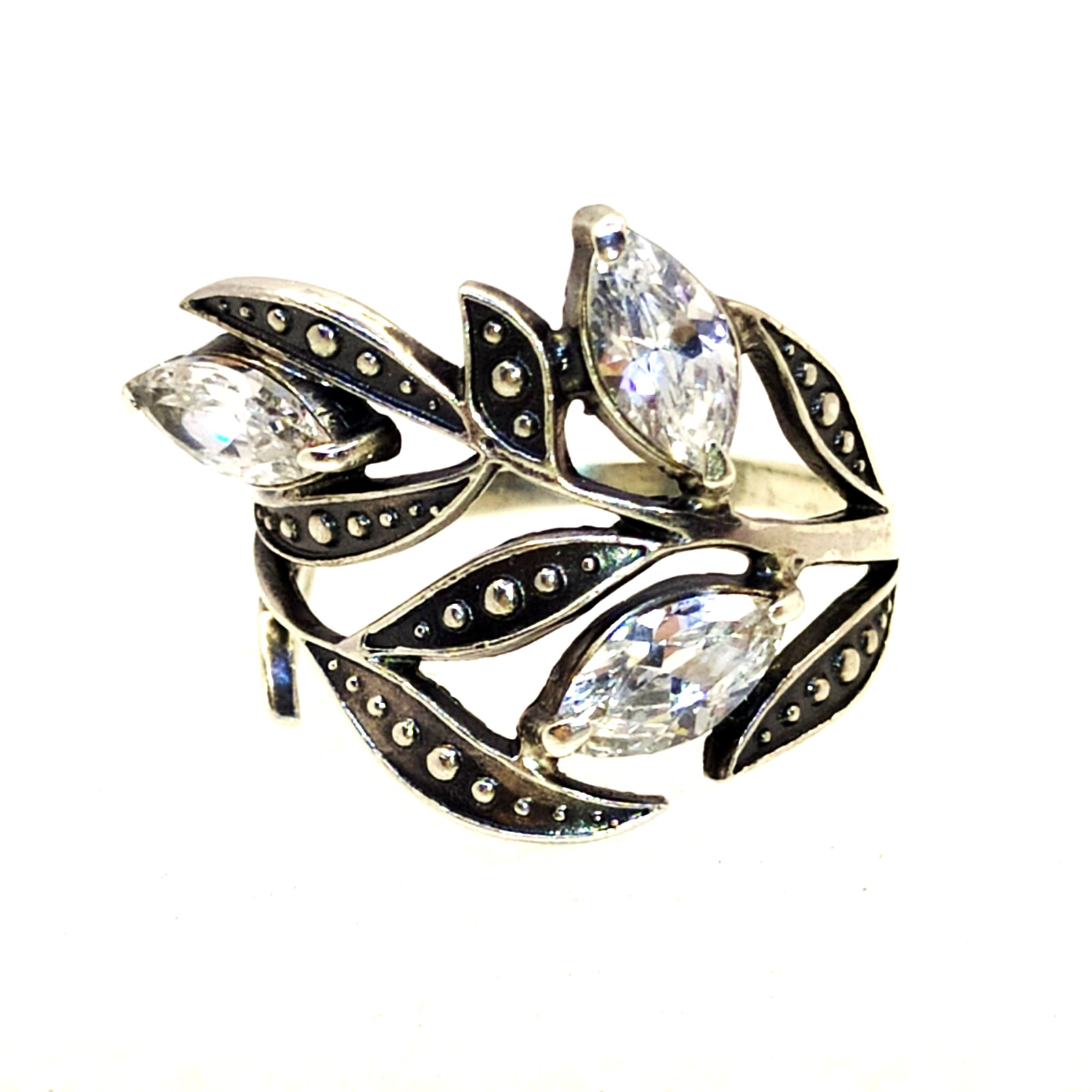 Vintage Luxury RING Silver 925 with Bright Stones -size: 8.25US (18.5mm) | #59