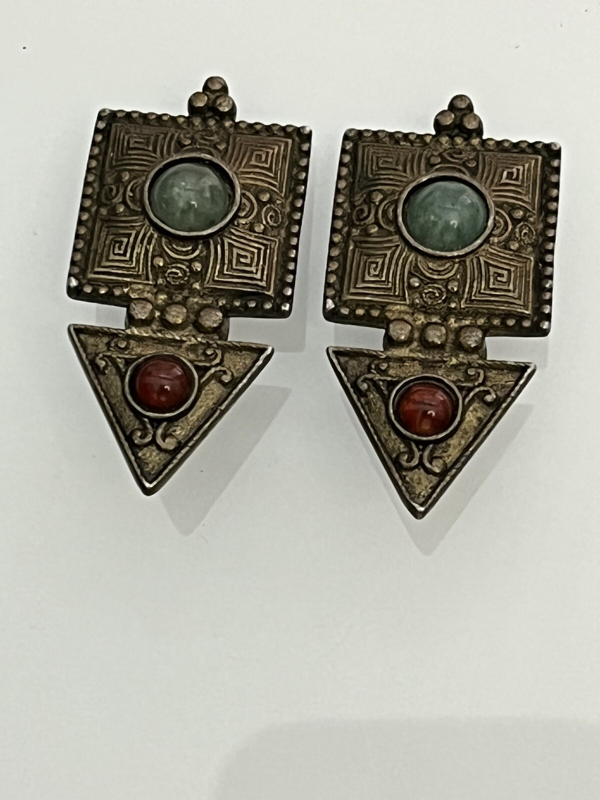 Robert Rose Vintage 90s Retro Earrings Clip On Gothic,grunge Drop Blue Cabochon