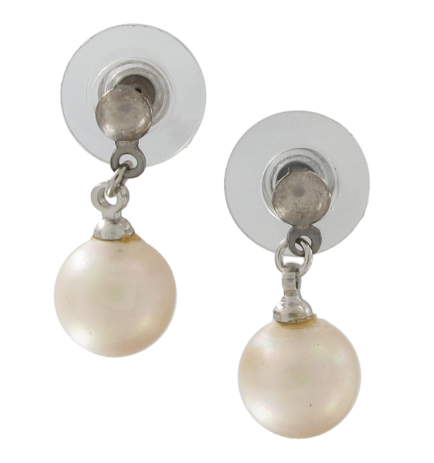 Classic Cream Faux Pearl Drop Dangle Earrings Pierced Silver Tone 9mm 7/8″