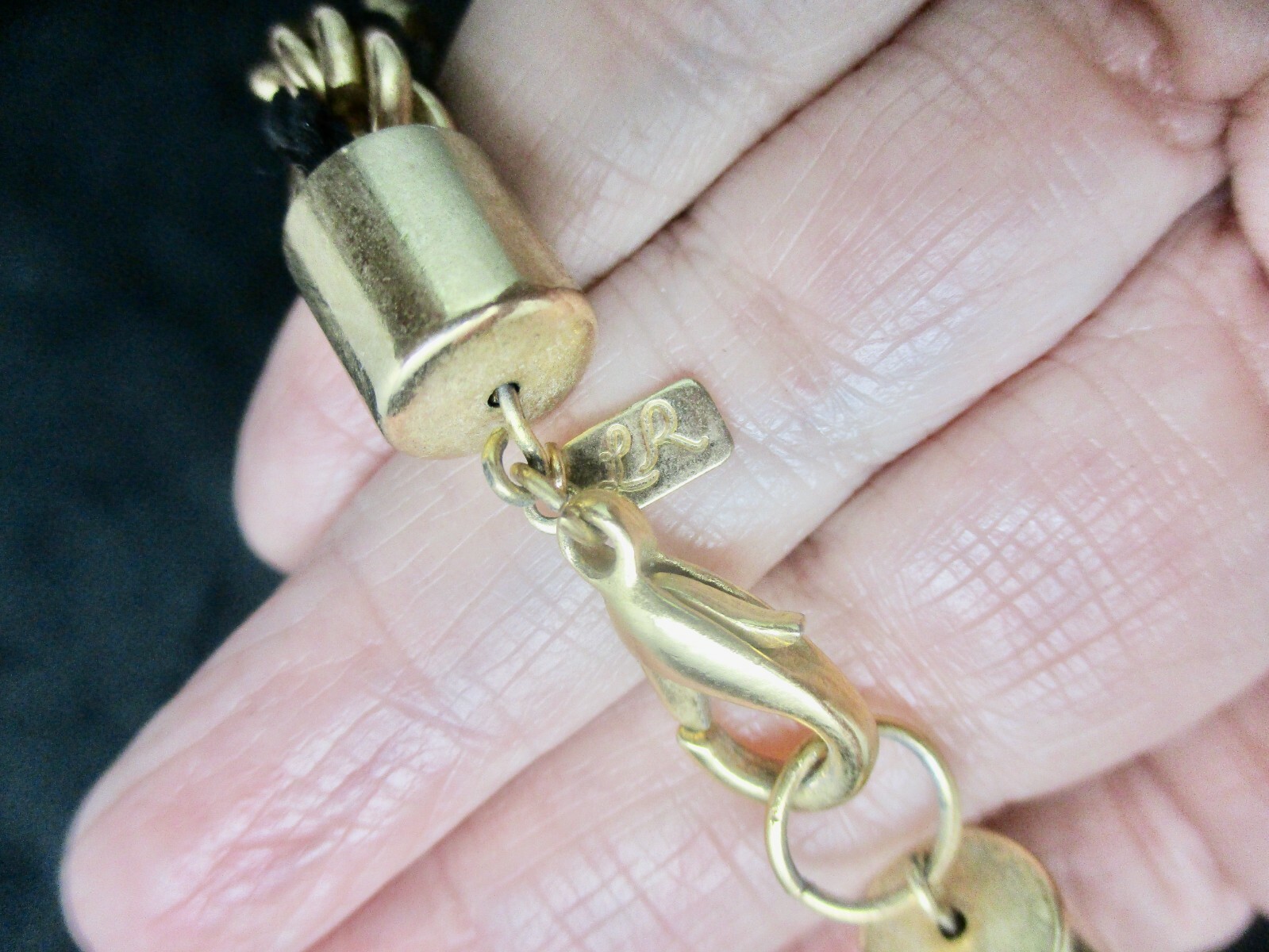 Vintage-1980’s Lady Remington Wide Gold Tone w/Black Fabric Intertwined Necklace