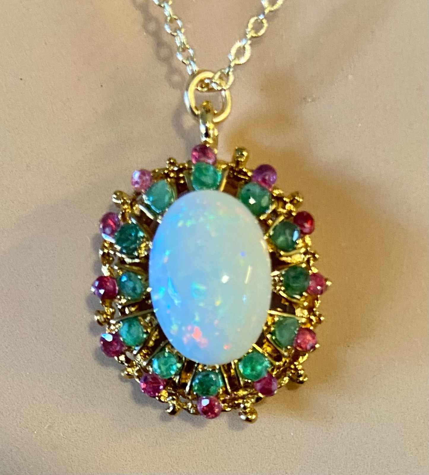 AUTHENTIC SWOBODA PENDANT~ GENUINE AUSTRALIAN FIRE OPAL ~ 4.5ct, RUBY, EMERALD