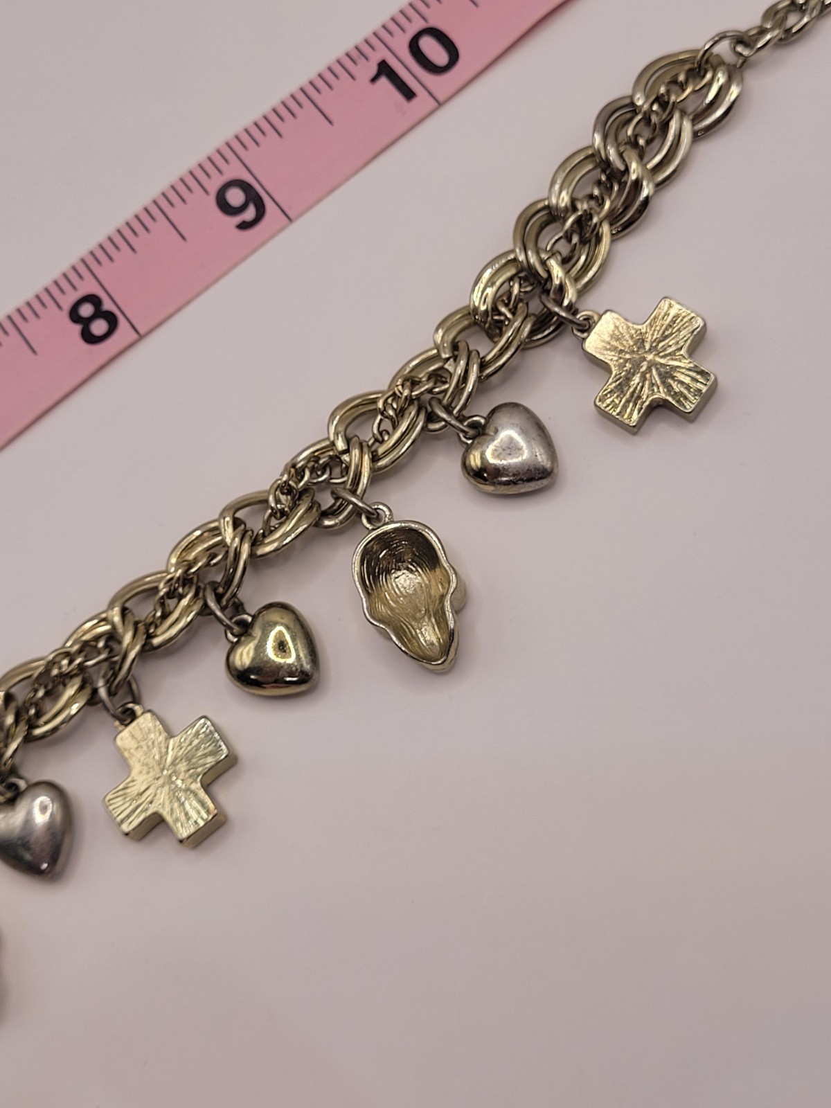 Punk Retro Gwen Skulls Hearts Crosses Charm Necklace Gold Tone Crystals 18″