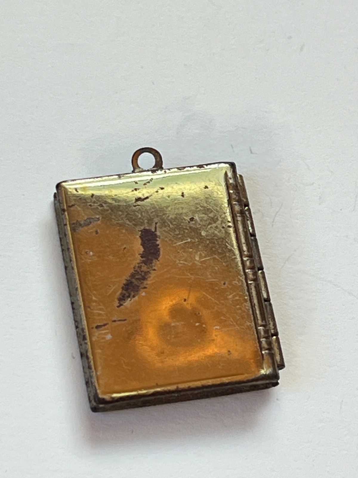 Vintage Etched Goldtone Book Locket Pendant – about 1 x 0.75 inches not includin